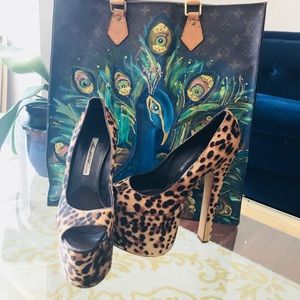 Brian Atwood platform cheetah pony hair heels.
